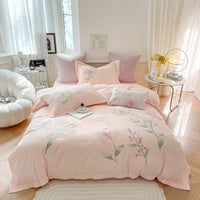 Thumbnail for Pink Flowers Premium Embroidery Duvet Cover Set, 1000TC Egyptian Cotton Bedding Set