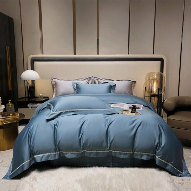 Luxury Grey Gold Green American Style Duvet Cover Set, 1000TC Egyptian Cotton Bedding Set