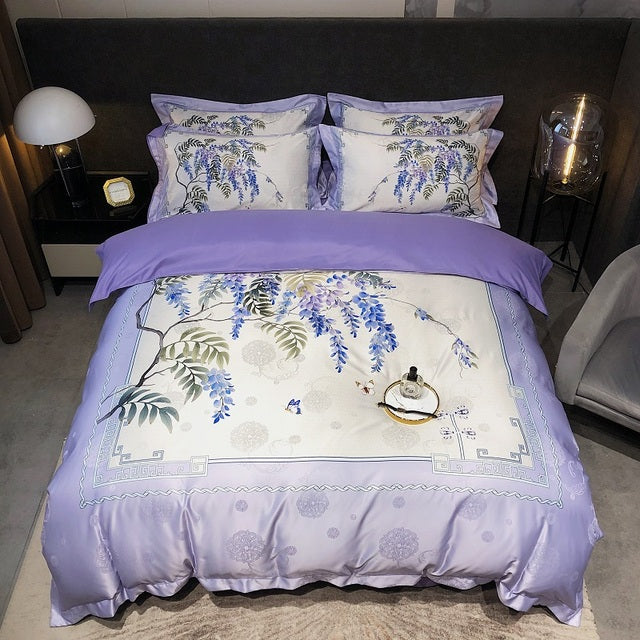 Premium Peacock Boho Digital Printing Smooth Soft Silky Duvet Cover Set, Polyester 600TC Bedding Set