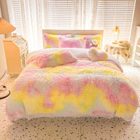 Thumbnail for Rainbow Colorful Soft Warm Cozy Girls Winter Duvet Cover Set, Velvet Fleece Fabric Bedding Set