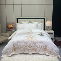 Thumbnail for Luxury European Royal White Gold Satin Duvet Cover Set, Silk Cotton 600TC Bedding Set