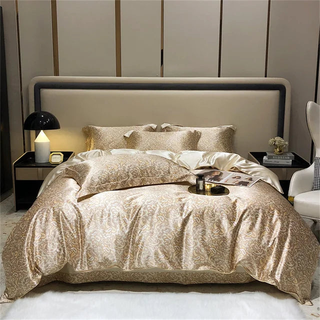 Luxury Burgundy Gold Breathable Silky Satin 1000TC Bedding Set