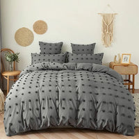 Thumbnail for White Gray High Quality Crafts Furball Soft Polyester Fabric Bedding Set