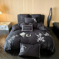 Thumbnail for Black Red Premium Egyptian Cotton 1000TC Flowers Embroidery Vintage Duvet Cover Bedding Set