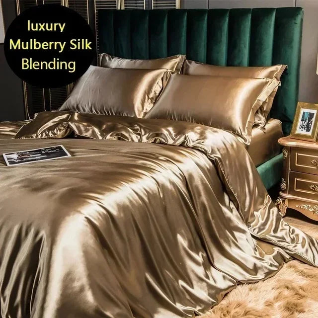 Luxury White Gold Natural Mulberry Ice Silk American Bedding Set