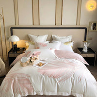 Thumbnail for Gold Pink Premium Feather Europe Embroidered Duvet Cover Set, 1000TC Egyptian Cotton Bedding Set