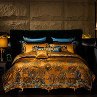 Thumbnail for Luxury Vintage Silk European Gold Brown Baroque Duvet Cover Set, Egyptian Cotton 1200TC Bedding Set