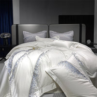 Thumbnail for Luxury Silver White Chic Wedding Soft Satin Silky Duvet Cover Set, 1200TC Egyptian Cotton Bedding Set