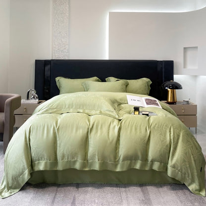 Green Grey Pure Natural Healthy Soft Silky Jacquard Duvet Cover, Eucalyptus 100% Lyocell Bedding Set
