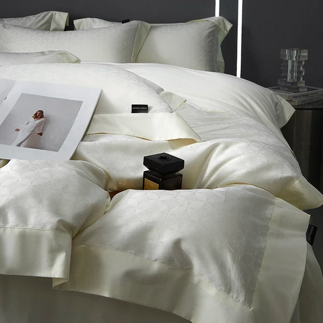 Luxury European Satin Jacquard Egyptian Cotton 1400TC Silky Duvet Cover Bedding Set