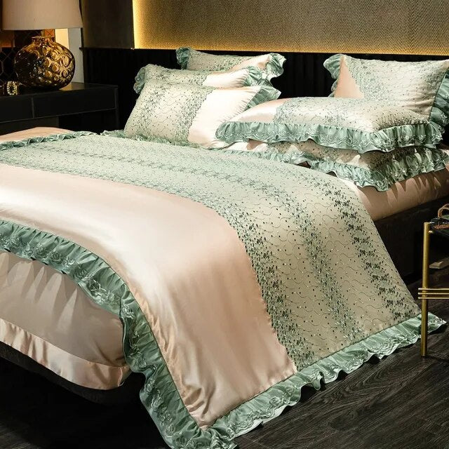 Gold Orange Baroque European Silky Duvet Cover Set Linen Satin 1000TC Bedding Set