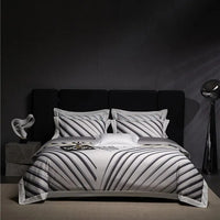 Thumbnail for Luxury Grey Modern Black Stripe Duvet Cover Set, 1000TC Egyptian Cotton Bedding Set