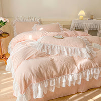 Thumbnail for Classic European White Pink Princess Washed Cotton Child Duvet Cover Bedding Set