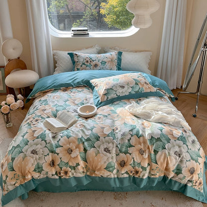 Luxury Garden Flowers Print Collection Cozy Duvet Cover, Egyptian Cotton 1000TC Bedding Set