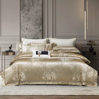 Thumbnail for Luxury White Peony Flowers Satin Jacquard Duvet Cover Set, 1000TC Egyptian Cotton Bedding Set