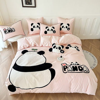 Pink Panda Cotton 100% Child Kids Duvet Cover Bedding Set