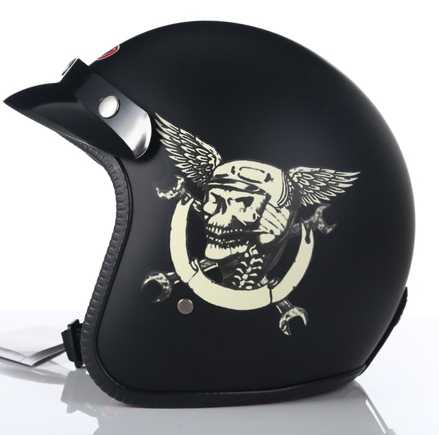 Black Skull Wing Vintage Open Face Motorcycle Helmets Dot Sport Out Door