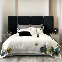 Thumbnail for White Grey Luxury Flower Egyptian Cotton 1000TC Art Paint Embroidery Duvet Cover Bedding Set