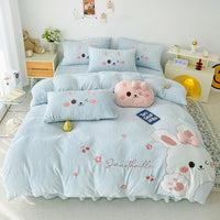 Thumbnail for Pink Rabbit Animal Embroidery Kid Duvet Cover, Velvet Fleece Bedding Set