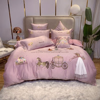 Thumbnail for Princess White Pink Lace Skirt Castle Embroidered Duvet Cover Set, Silk Cotton Bedding Set for Girls