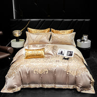 Thumbnail for Gold Champagne Vintage Luxury European Silky Jacquard Egyptian Cotton 1000TC Duvet Cover Bedding Set