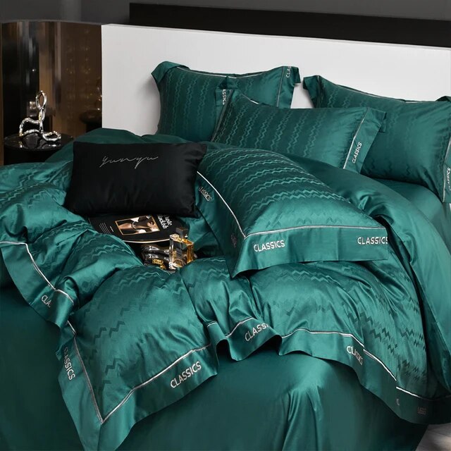 White Emeralds Jacquard Luxury Hi Class Embroidery Silky Duvet Cover, 1000TC Egyptian Cotton Bedding Set