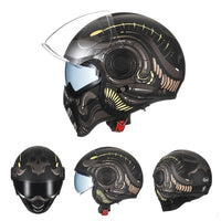 Thumbnail for Black Grey Skull Retro Motorcycle Helmets Open Full Face Double Lens Dot Approved