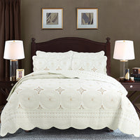 Thumbnail for White Gold Royal European Cotton Luxury Quilted Bedspread Bohemian Coverlet Bedding Set