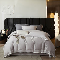 Thumbnail for White Grey Luxury Patchwork Hotel Grade Duvet Cover, Egyptian Cotton 1000TC Bedding Set