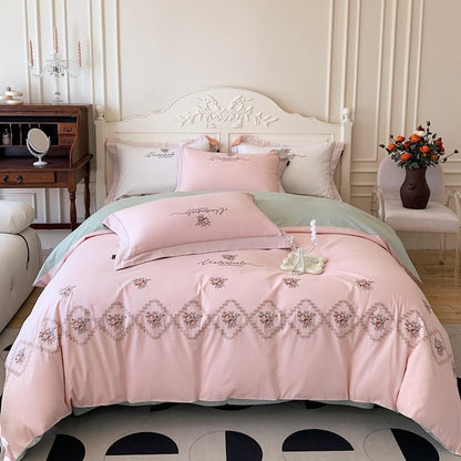 White Pink Patchwork French Pastoral Flowers Soft Duvet Cover, Cotton Bedding Set