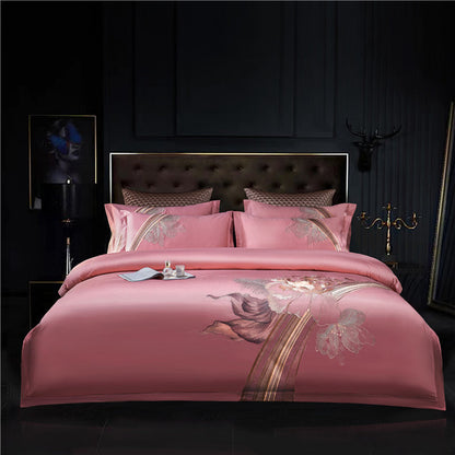 Luxury Grey Pink Flowers American Winter Wedding Duvet Cover Set, 1000TC Egyptian Cotton Bedding Set