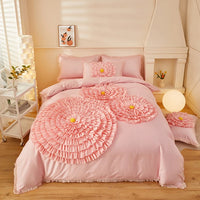Thumbnail for Pink Coffee Brushed Cotton Handwork Flowers Embroidery Duvet Cover Bedding Set