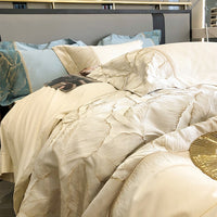 Thumbnail for Luxury Green Gold Leaves Satin Jacquard Patchwork Europe Duvet Cover, Egyptian Cotton 1000TC Bedding Set