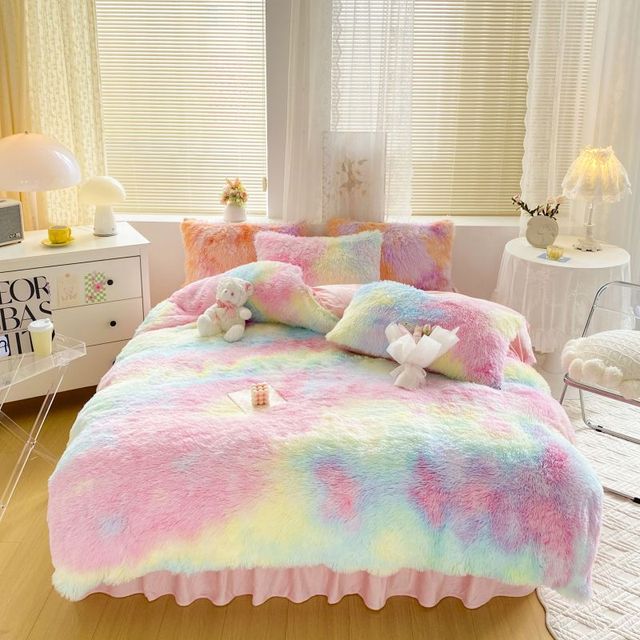 Pink Purple Premium Super Soft Princess Child Duvet Cover Set, Velvet Fleece Fabric Bedding Set