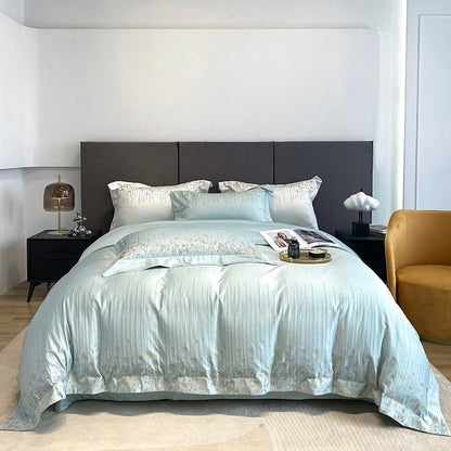 Luxury Blue Purple Chic Embroidery Duvet Cover Set, 1000TC Egyptian Cotton Bedding Set