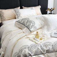 Thumbnail for Chic White Black Europe Lace Embroidery Soft Duvet Cover, 1000TC Egyptian Cotton Bedding Set