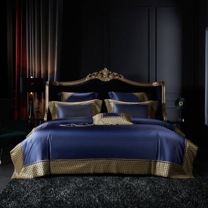 Luxury Baroque Royal Wedding Gold Lace Duvet Cover Set, Silk Cotton 1200TC Bedding Set