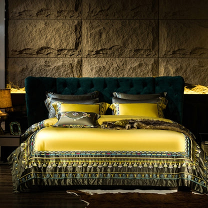 Premium Orange Champagne European Baroque Jacquard Duvet Cover, Egyptian Cotton 1500TC Bedding Set