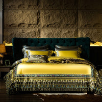 Thumbnail for Premium Orange Champagne European Baroque Jacquard Duvet Cover, Egyptian Cotton 1500TC Bedding Set