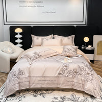 Thumbnail for Luxury Brown Grey Flower Europe Embroidered Duvet Cover Set, 600TC Egyptian Cotton Bedding Set