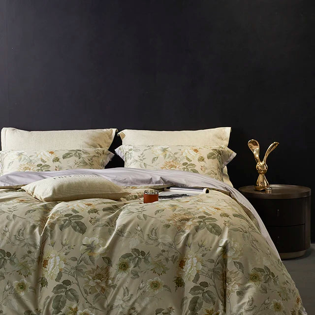 Flower Pattern Vintage American Digital Printing Luxury 1400TC Egyptian Cotton Duvet Cover Bedding Set