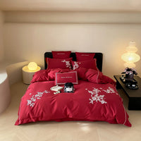 Thumbnail for Black Red Premium Egyptian Cotton 1000TC Flowers Embroidery Vintage Duvet Cover Bedding Set