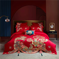 Thumbnail for Luxury Gold Red Phoenix Wedding Wealth Duvet Cover Set, 1200TC Egyptian Cotton Bedding Set