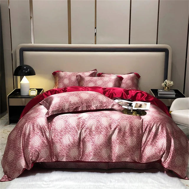 Luxury Burgundy Gold Breathable Silky Satin 1000TC Bedding Set