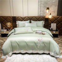 Thumbnail for Pink Green Luxury Europe Elegant Floral Embroidery Duvet Cover, 1000TC Egyptian Cotton Bedding Set