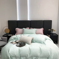 Thumbnail for Premium White Pink Natural Jacquard Family Duvet Cover Set, Bamboo Fiber 600TC Bedding Set
