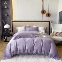 Thumbnail for Grey Purple Soft Silky Princess Hotel Grade Smooth Duvet Cover, Natural Lyocell Fiber Bedding Set