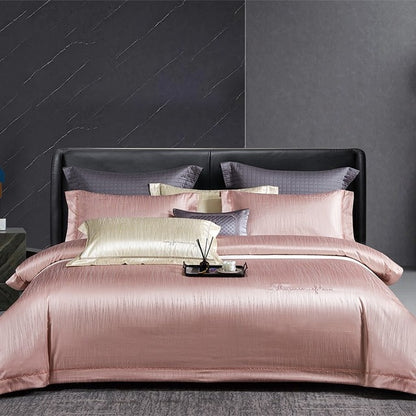 Grey Pink European Luxury Satin Jacquard Embroidery Egyptian Cotton 1000TC Bedding Set