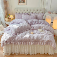 Thumbnail for Rose White Lace Warm Velvet Fleece Embroidery Duvet Cover Bedding Set