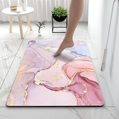 Grey Black Marble Style Bathroom Rugs Soft Floor Mat Absorbent Decor